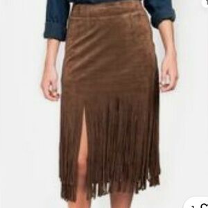 JOA Los Angeles Faux Suede Fringe Skirt